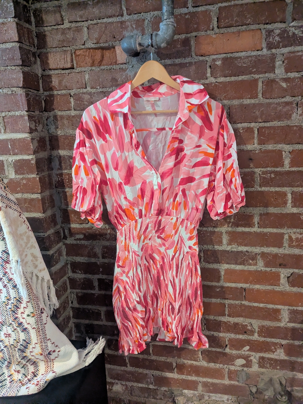 Luxxel Pink & Coral Printed Smocked Mini Dress